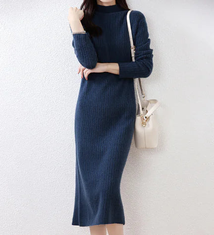 Knee-Length Fitted Cashmere Sweater Dress for Women