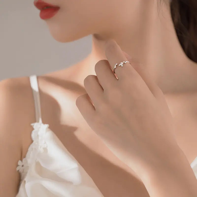 Silver Butterfly Leaf Ring