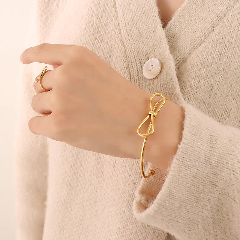 Pastoral Style Minimalist Bowknot Bracelet and Ring