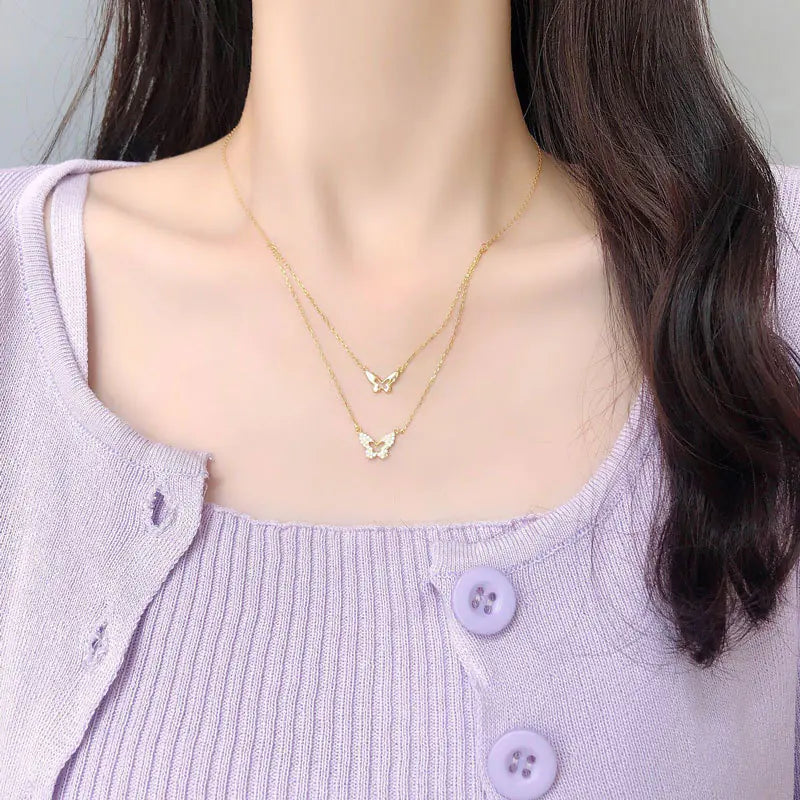 Silver Butterfly Layered Necklace for Friends