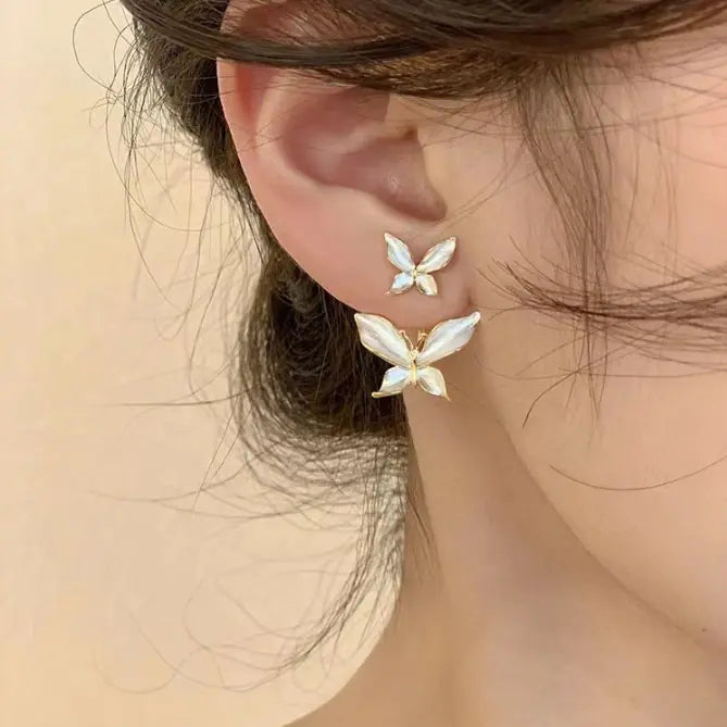 Silver Needle Butterfly Earrings for Women