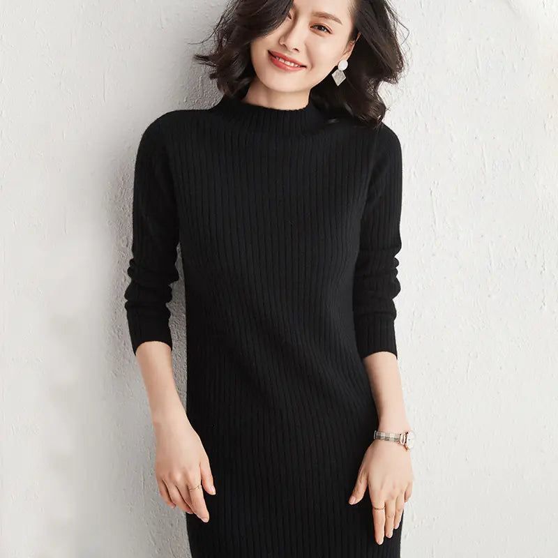 Knee-Length Fitted Cashmere Sweater Dress for Women