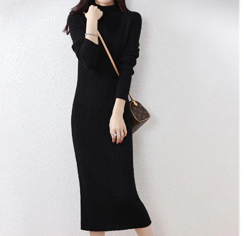 Knee-Length Fitted Cashmere Sweater Dress for Women