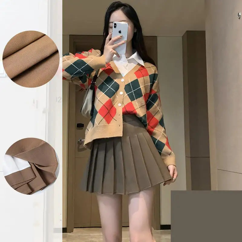 Japanese High Waist Pleated Women's Summer Skirt