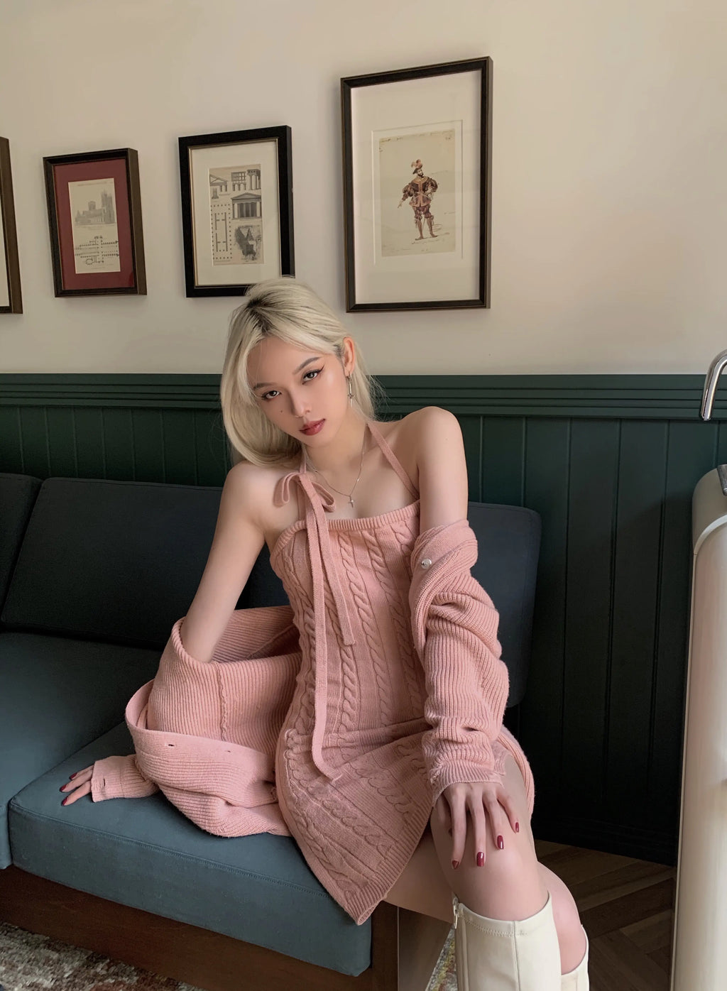 HeartDrugs Winter Soft Salmon Color Knit Dress Top