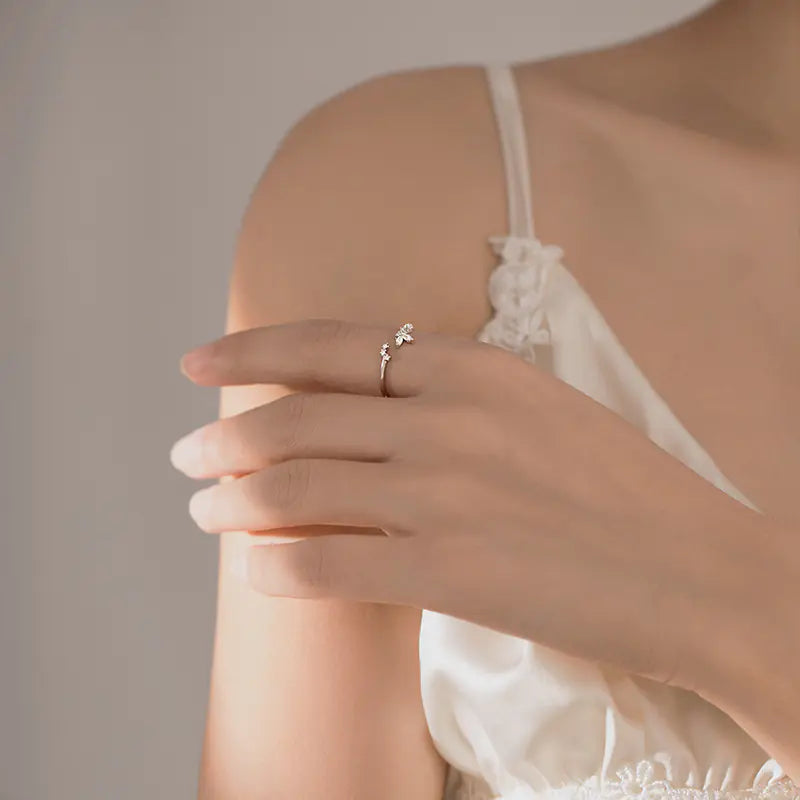 Silver Butterfly Leaf Ring