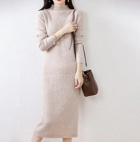 Knee-Length Fitted Cashmere Sweater Dress for Women