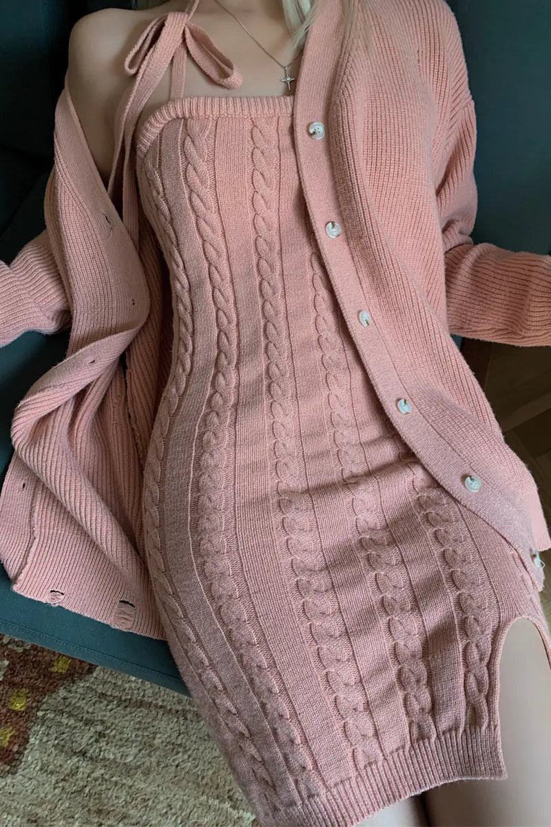 HeartDrugs Winter Soft Salmon Color Knit Dress Top