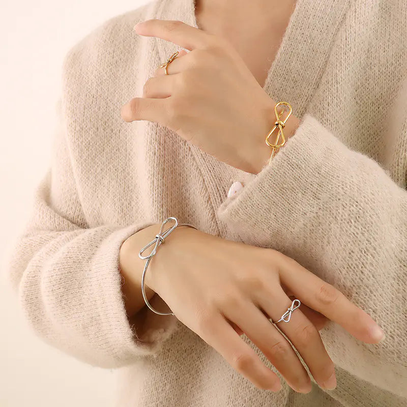 Pastoral Style Minimalist Bowknot Bracelet and Ring
