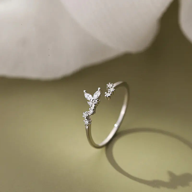 Silver Butterfly Leaf Ring