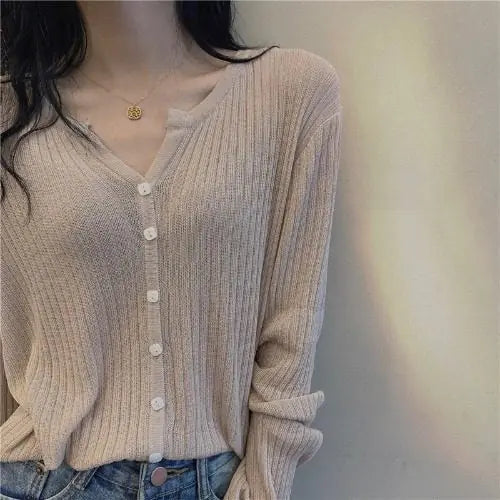 V-Neck Loose Knit Sun Protection Cardigan
