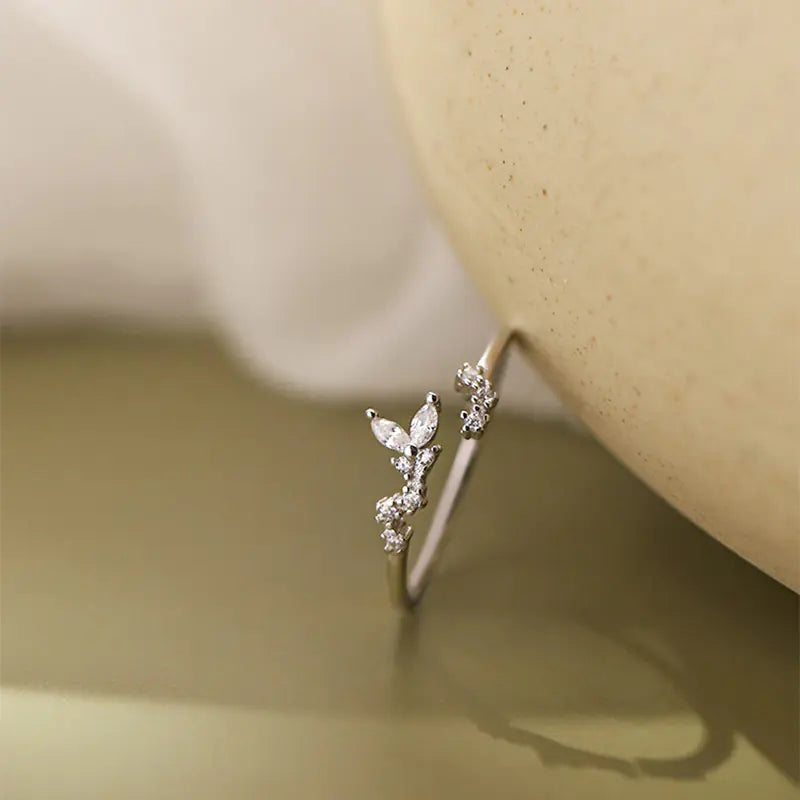Silver Butterfly Leaf Ring
