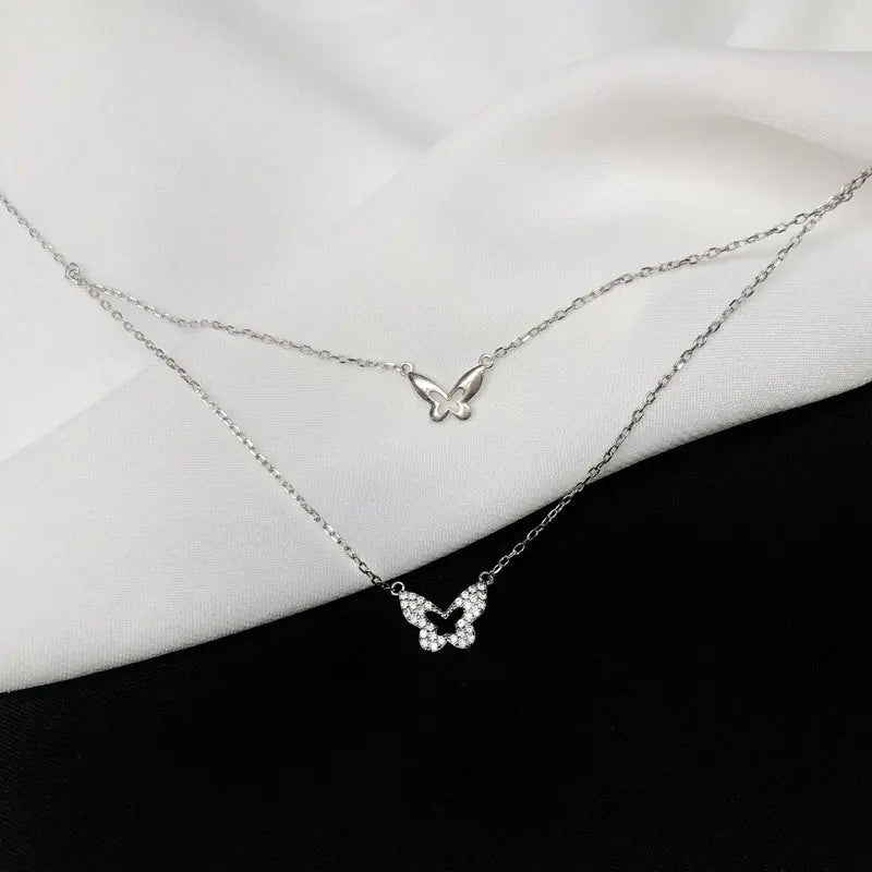 Silver Butterfly Layered Necklace for Friends